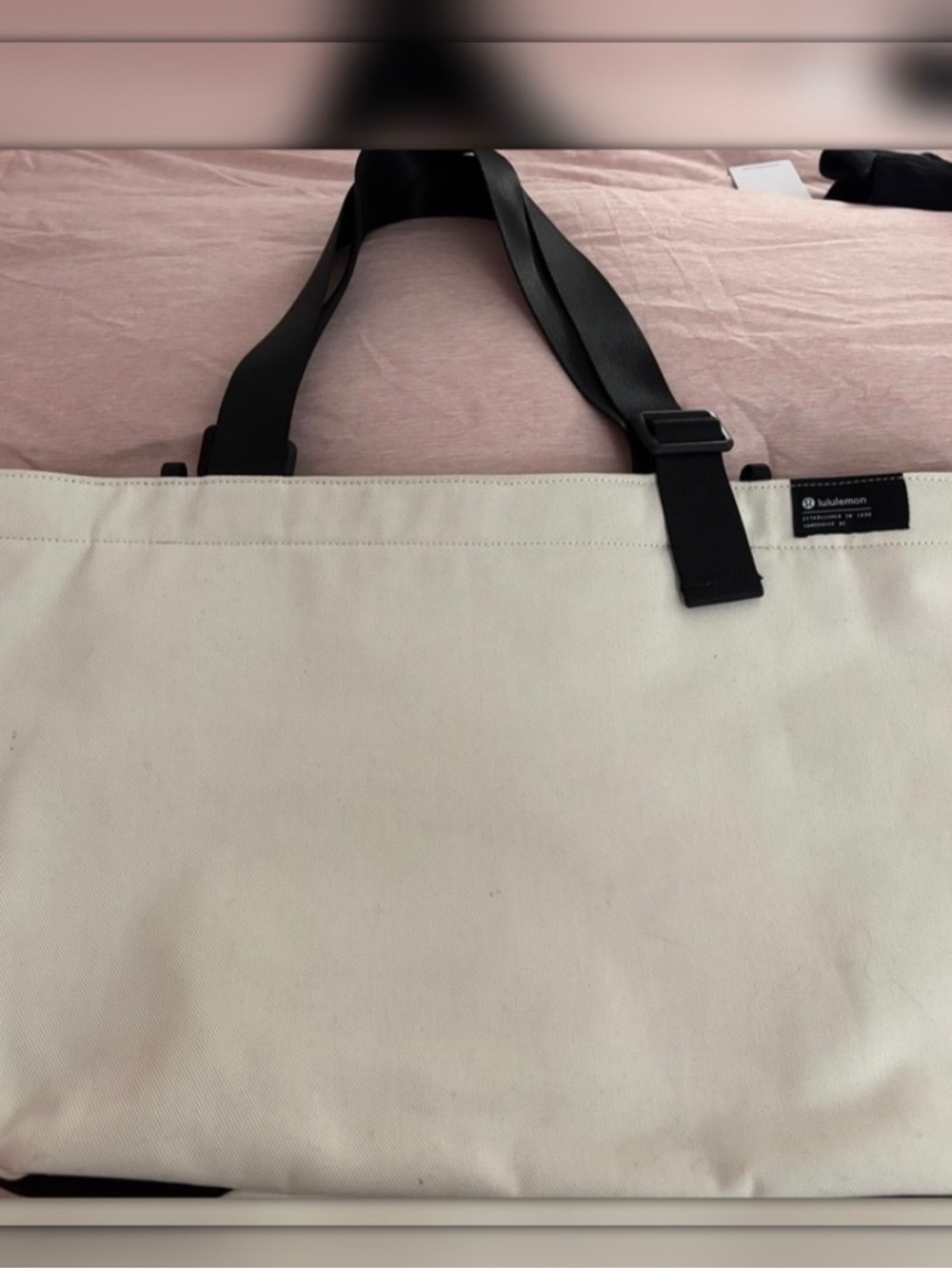 lululemon athletica Cream Canvas Tote with Black Straps
